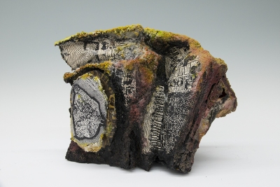 LOW TIDE, 2019, Sculptural book, screen prints on paper, pigment, and sand, 15 x 8 x 10 inches
