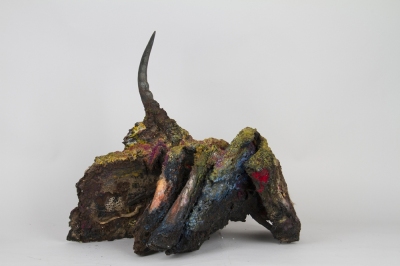 HORN REVISED, 2016, Mixed media sculptural book, 20 x 19 x 20 inches