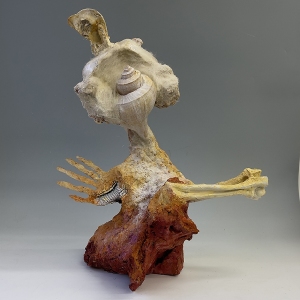 Bad Hair Day, 2023, mixed media, pigment, sand, crushed glass and shells, 21 X 18.5 X 12 inches